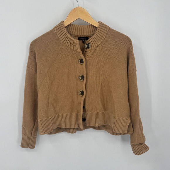 Quince Knit Button Front Cardigan Sweater Camel Tan Crew Neck Size Small - Picture 4 of 12